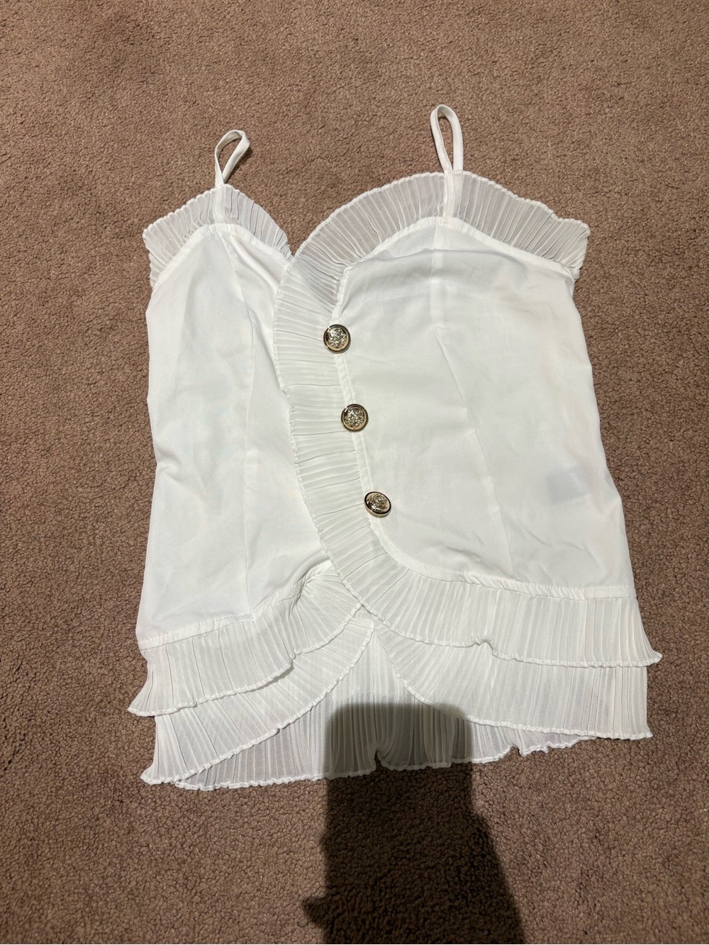 SHEIN White Pleated Ruffle Button Cami size medium